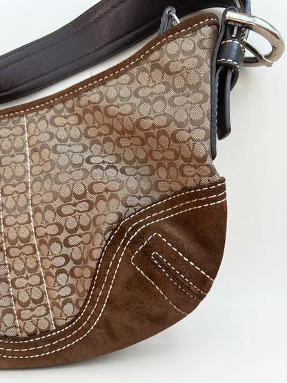 Coach Hamptons Signature Mini C Suede Trim Hobo