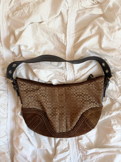 Coach Hamptons Signature Mini C Suede Trim Hobo