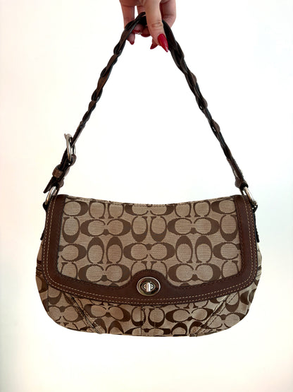 Coach Signature Turnlock Flap Shoulder Bag