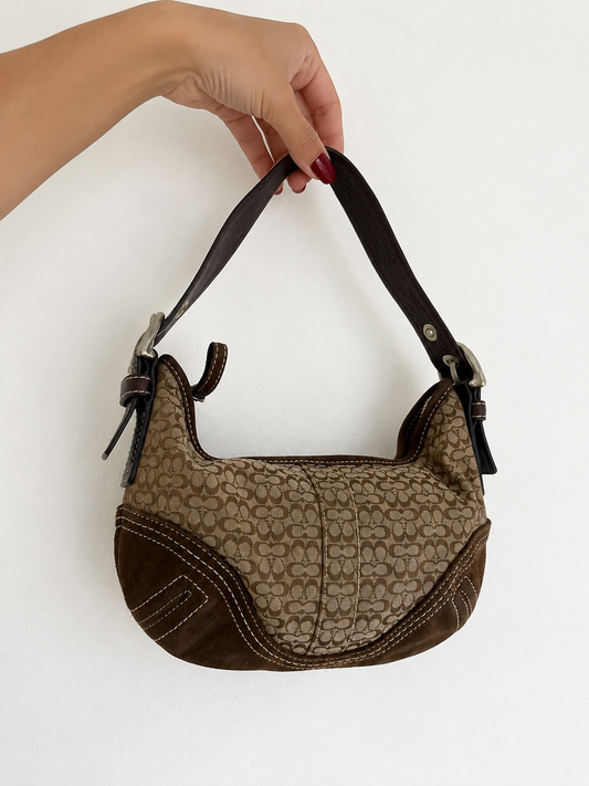 Coach Hamptons Signature Mini C Suede Trim Hobo